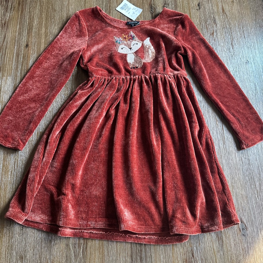 3/27$ NWT Zunie Girls Long Sleeve Dress with Fox size 6X